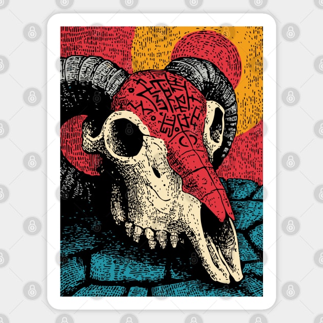 Gothic Ram Skull | Dark Academia Folk Art Magnet by TuncGK
